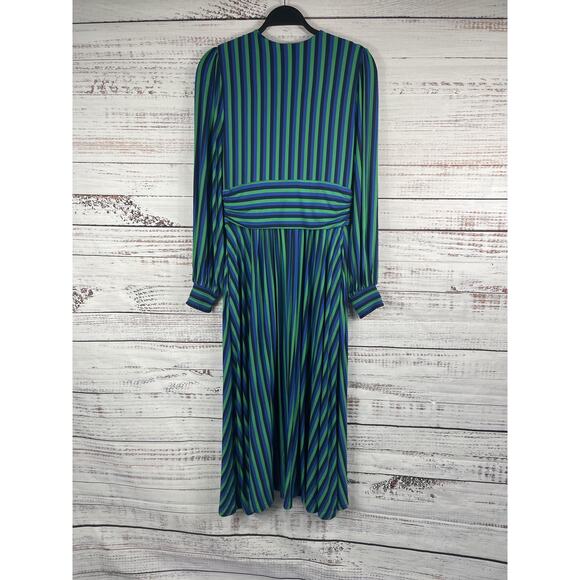 Boden Dress Womens 8 Blue Green Striped V Neck Long Sleeve Midi Fit Flare Jersey - Picture 6 of 8